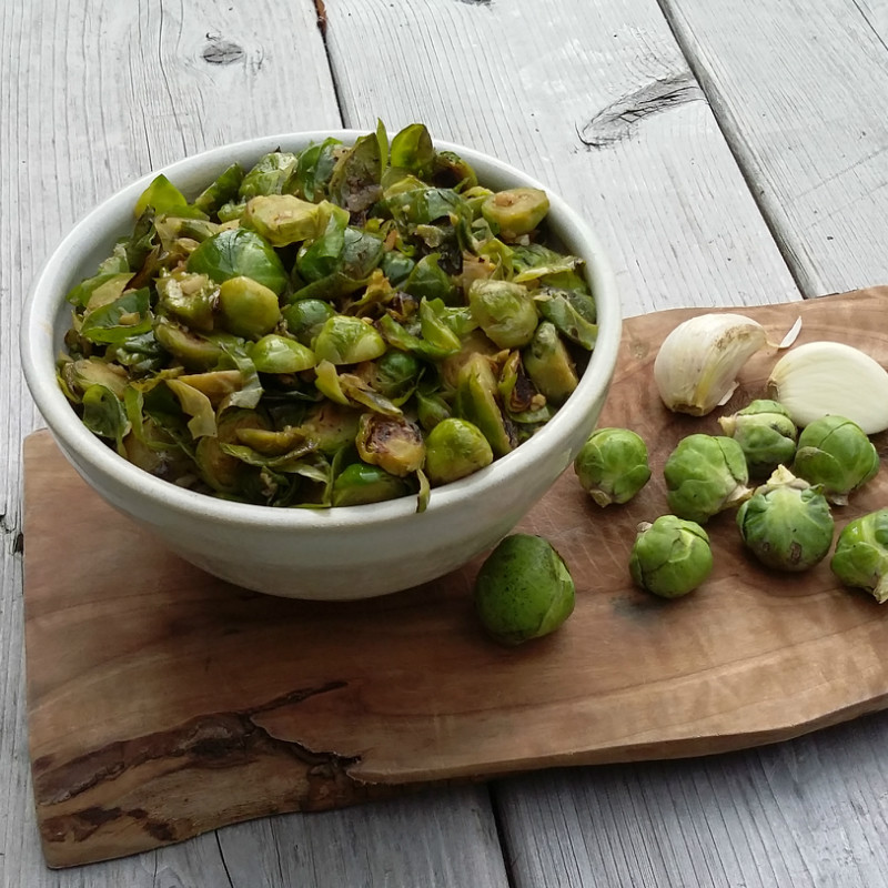 Pan Fried Garlic Brussels Sprouts